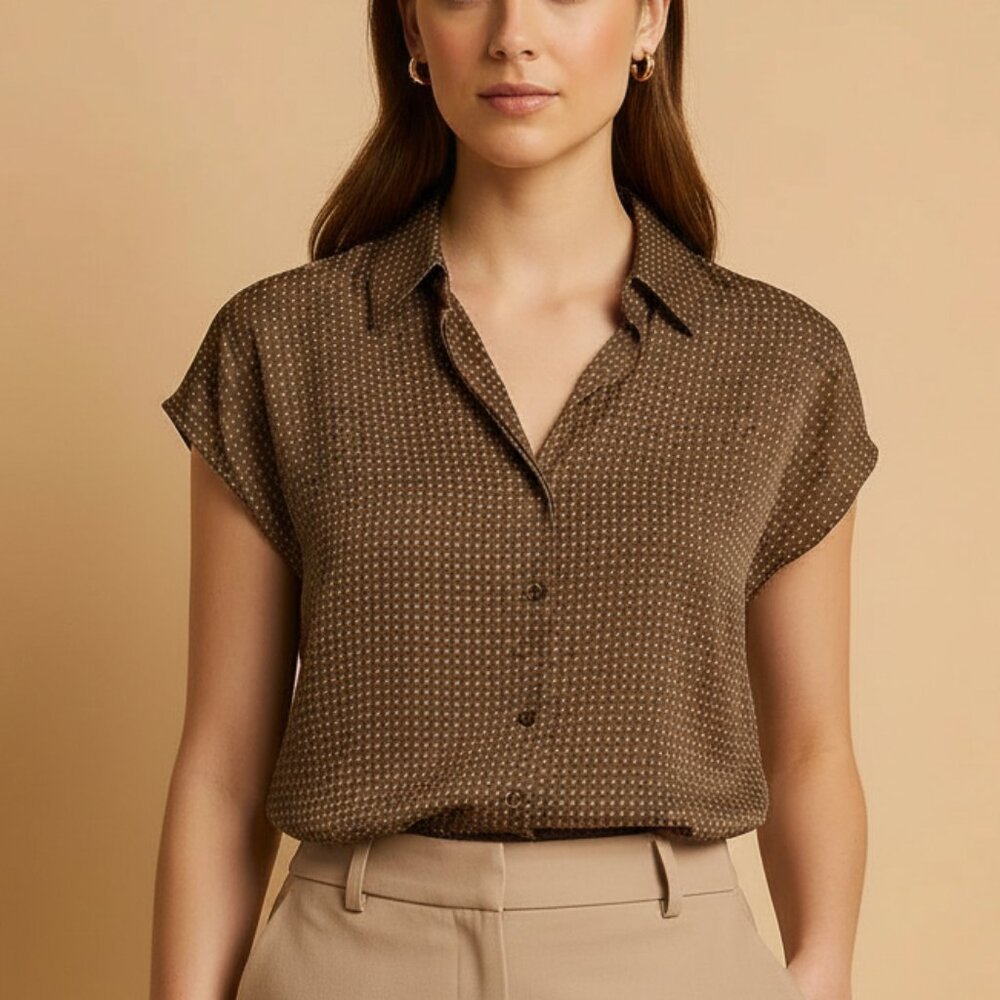 Maison d'Amelie Short Sleeve Button-Up Blouse, New